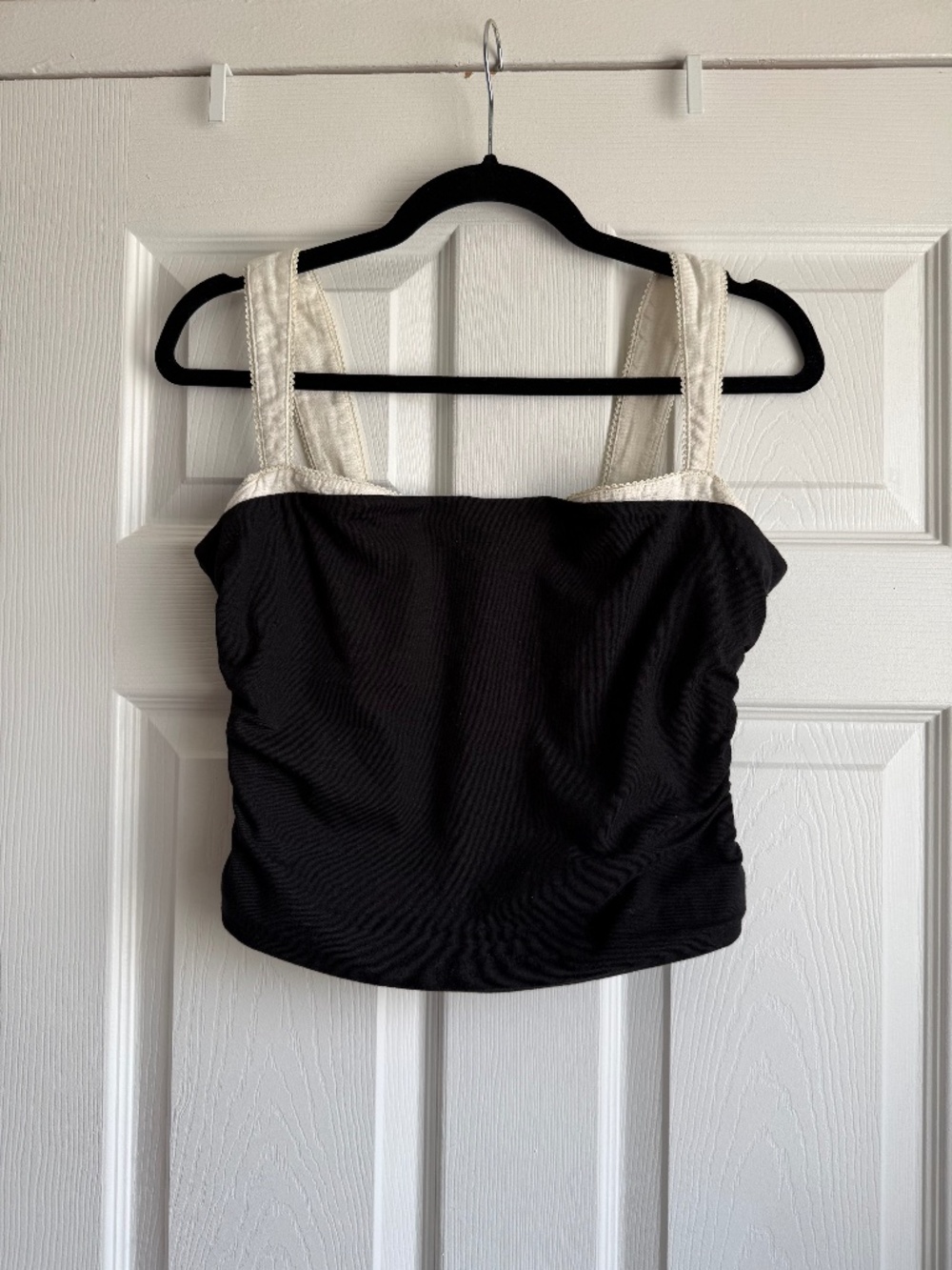 Free People 2 Tone Tank Top Black White Ruched Size M